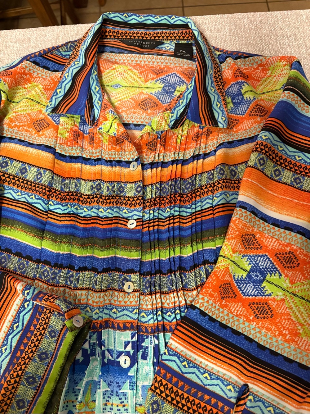 Women’s Investments Multicolor Striped & Geometric Button-Front Flowy Top PXL - Picture 10 of 14